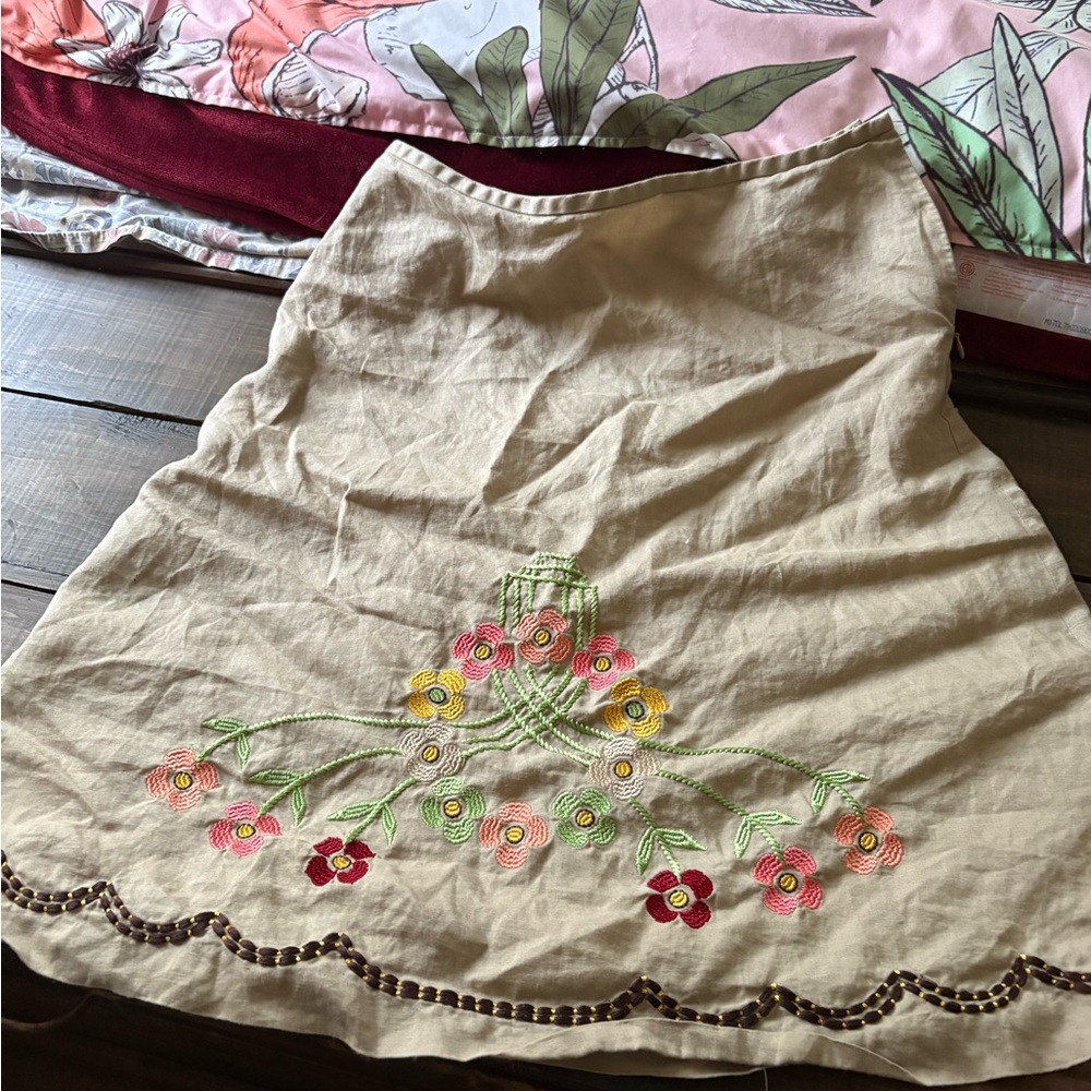 LOFT Beige Floral Embroidered Midi Skirt